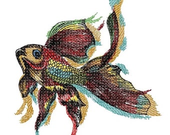 Goldfish Embroidery Design, Goldfish and Colorful Motif, Pattern for Machine embroidery design, pes, hus, dst, exp etc. INSTANT DOWNLO