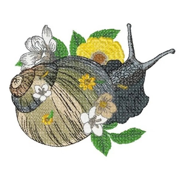 Snail Embroidery Design, Snail and Flowers Motif, Pattern for Machine embroidery design, pes, hus, dst, exp etc. INSTANT DOWNLOAD,