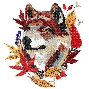 Wolf Embroidery Design, Wolf Autumn Motif, Pattern for Machine embroidery design, pes, hus, dst, exp etc. INSTANT DOWNLOAD,