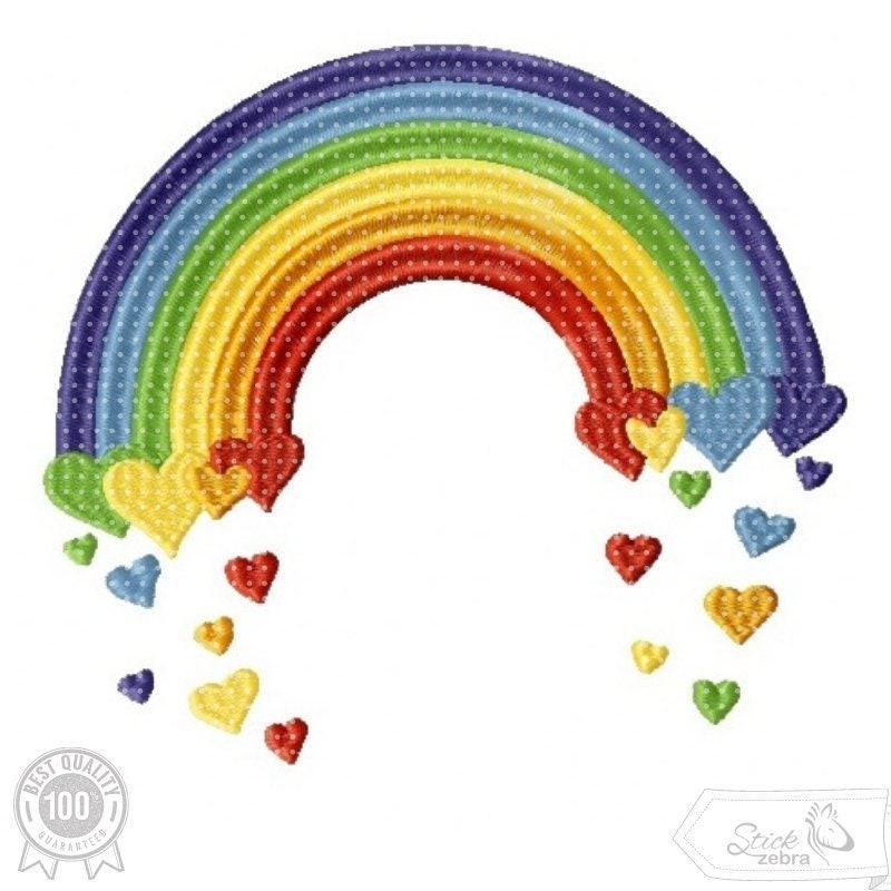 Rainbow & Hearts Machine Embroidery Pattern with DST, PES, JEF 3 Hoop Sizes from 4x4 in Instant Download ideal for pillows and decor