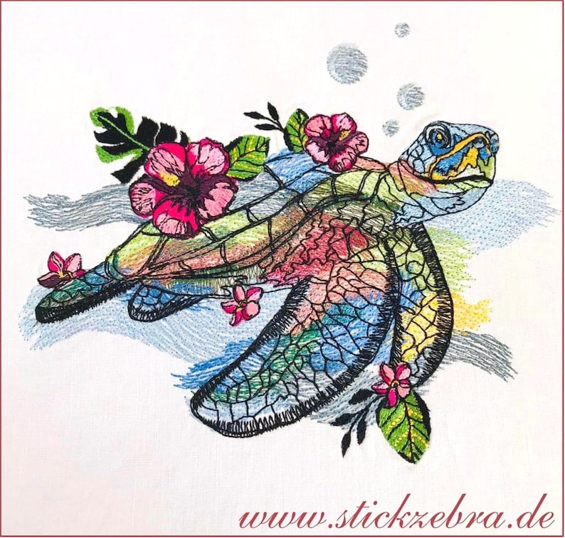 Sea Turtle Embroidery Design, turtles and flowers motifs, pattern for machine embroidery design, pes, hus, dst, exp etc. INSTANT DOWNLOAD image 9