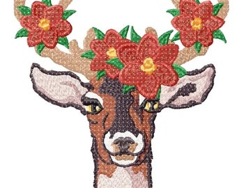 Deer Embroidery Design, Deer and Flowers Motif, Pattern for Machine embroidery design, pes, hus, dst, exp etc. INSTANT DOWNLOAD,