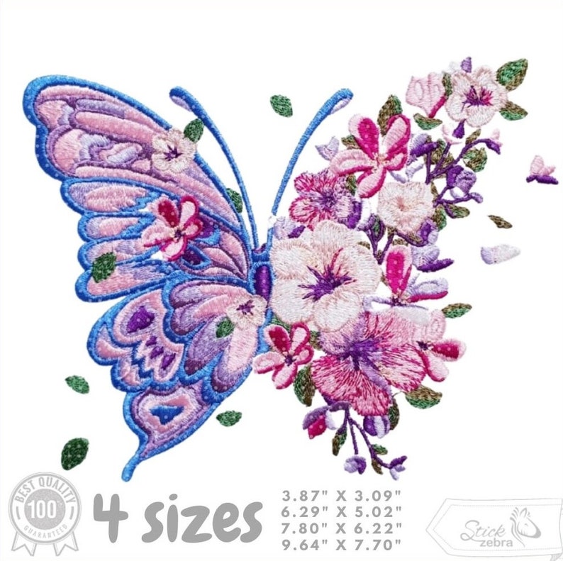 Butterfly Design, Embroidery File, Butterflies and flowers - machine embroidery designs, file - 4 different sizes INSTANT DOWNLOAD 