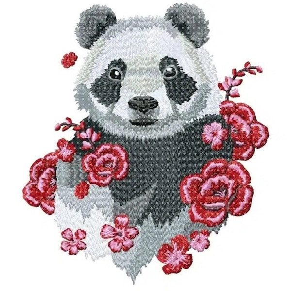 Panda Embroidery Design, Panda with Roses Motif, Pattern for Machine embroidery design, pes, hus, dst, exp etc. INSTANT DOWNLOAD,