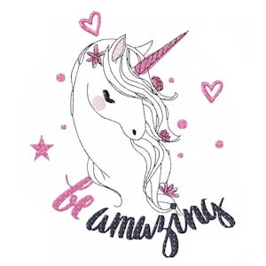 Unicorn Embroidery Design, Unicorn and Lettering Motif, Pattern for Machine embroidery design, pes, hus, dst, exp etc. INSTANT DOWNLOAD,
