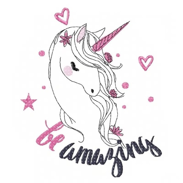 Unicorn Embroidery Design, Unicorn and Lettering Motif, Pattern for Machine embroidery design, pes, hus, dst, exp etc. INSTANT DOWNLOAD,