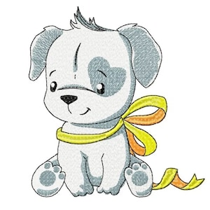 Dogs Puppy Embroidery Design, Dog with Bow Motif, Pattern for Machine embroidery design, pes, hus, dst, exp etc. INSTANT DOWNLOAD,