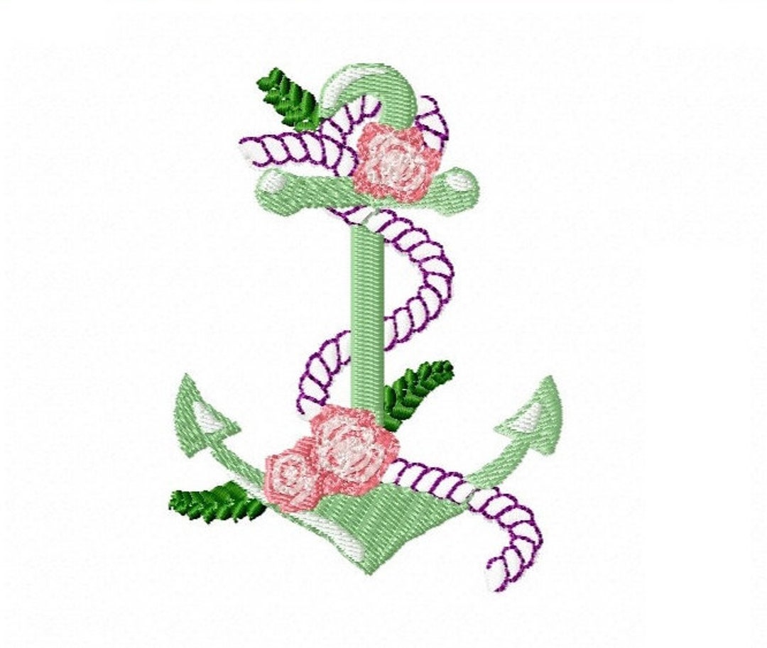 Anchor Embroidery Design, Anchor and Flowers Motif, Pattern for Machine