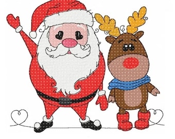 サンタクロースの刺繍デザイン、クリスマスのトナカイモチーフ、機械刺繍デザインのパターン、pes、hus、dst、expなど。即時ダウンロード。
