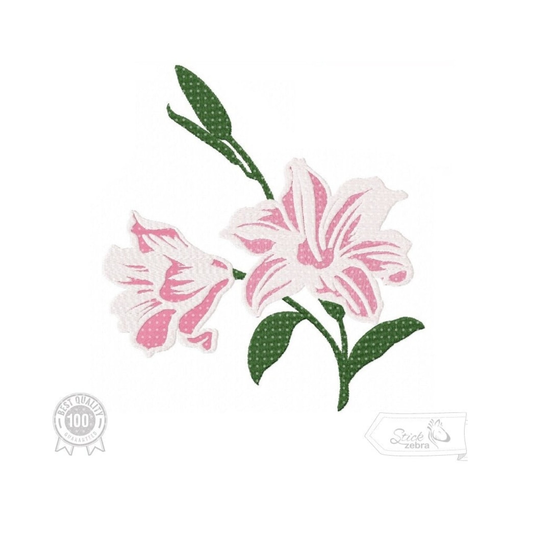 Lilies Embroidery Design, Lilies and Flowers Motif, Pattern for Machine