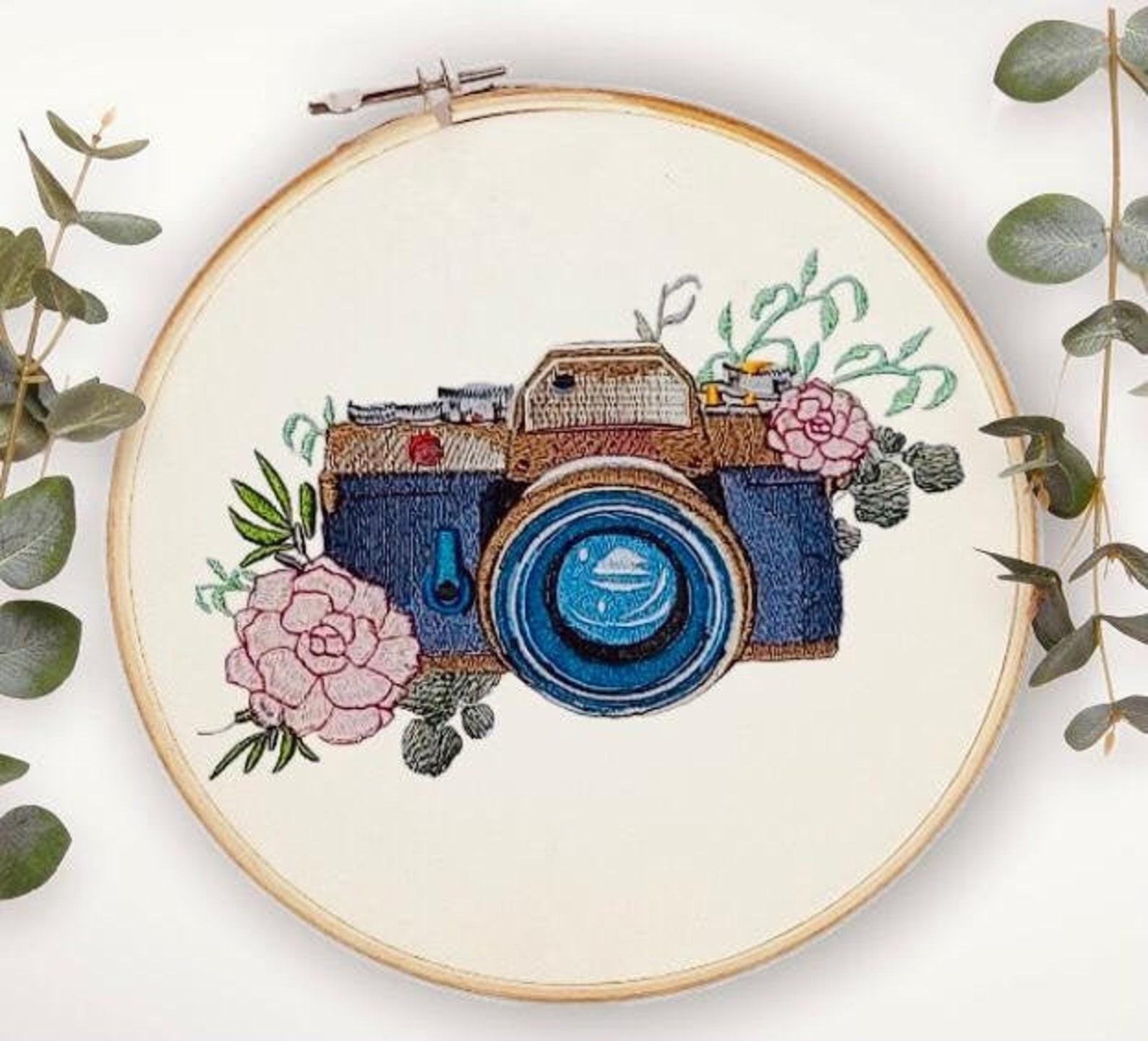 Camera Embroidery Design Camera With Flower Motive Patterns Etsy