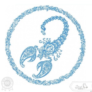 Projekt haftu znaku zodiaku, motywy Skorpiona w stylu Doodle, wzory do projektowania haftu maszynowego, pes, hus, dst, exp itp. Natychmiastowe pobieranie