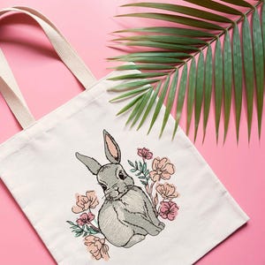 Rabbit Embroidery Design, Easter bunny with flowers design, Pattern for Machine embroidery design, pes, hus, dst, exp etc. INSTANT DOWNLOAD,