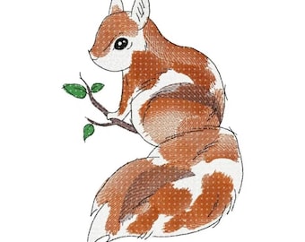 Squirrel Design, Squirrel and Branch Motif, Pattern for Machine embroidery design, pes, hus, dst, exp etc. INSTANT DOWNLOAD,