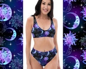 Stars and Moon Bikini, Gothic Swimwear, Witchy Two-Piece Swim Suit - Recycled Fabric, UPF50