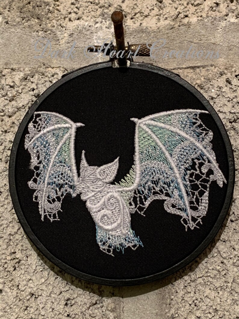 Lace Bat Embroidery Art Glow in the Dark Wall Hanging Etsy