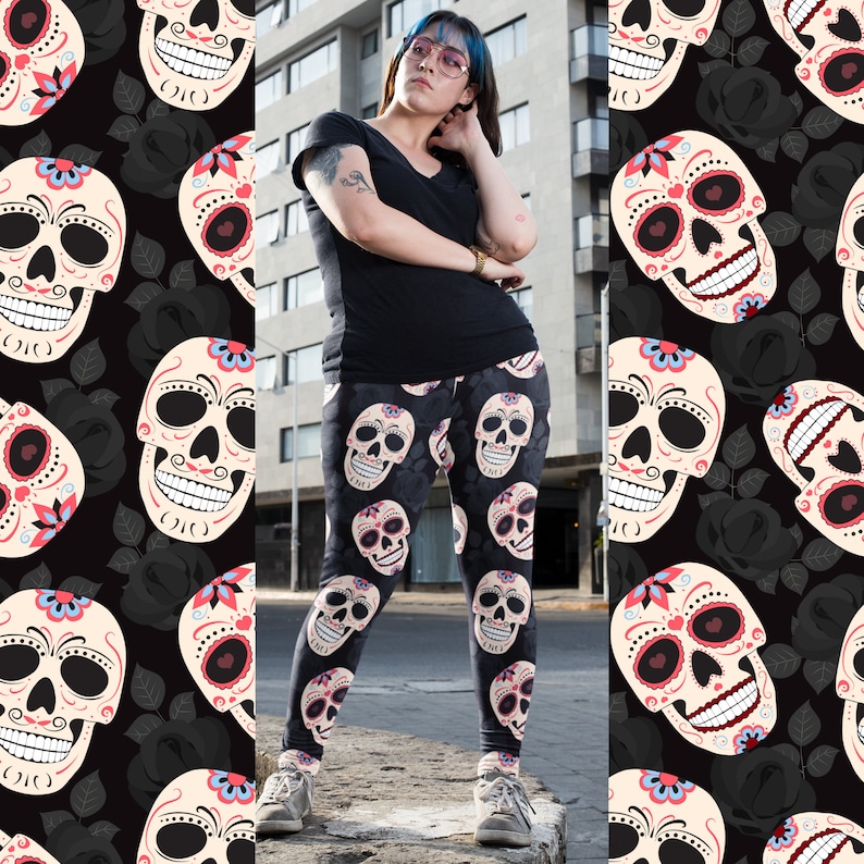 Sugar Skull Leggings, Gothic Activewear