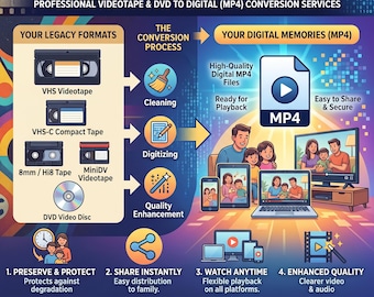 VHS, VHS-C, 8mm, MiniDV and DVDs to Digital MP4