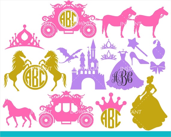 Princess Carriage Monogram Frames Svg Cut File B020 Includes Limited Commercial Use Cricut Svg Dxf Files For Silhouette Clip Art Art Collectibles
