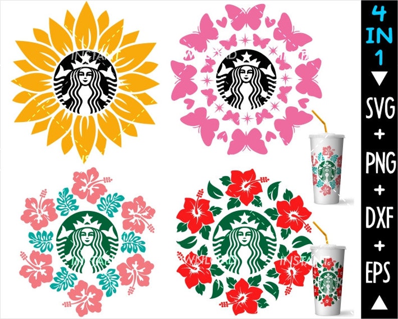 Download Bundle Starbucks Cold Cup SvgSunflowerButterfly | Etsy