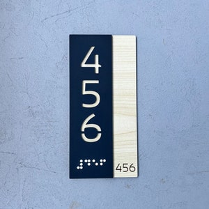 Numéro de chambre en braille, plaque d'immatriculation de porte en braille, plaque pour l'extérieur, numéro personnalisé dans le sens horizontal ou vertical, adresse