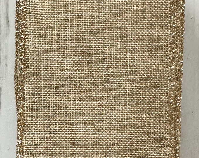 Light Tan Beige Burlap Looking With Gold Edge Stitching 5 Yards-2.5 ...