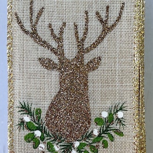 Sparkly Reindeer CHRISTMAS 5 YARDS-2.5&quot; Wide Wire Edge Ribbon