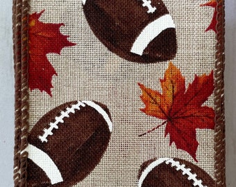 Football Fall Leaves Wired Ribbon - 5 Yards Ribbon, Football Ribbon, Fall Wired Ribbon, Wired Ribbon, 2.5" Wide Ribbon