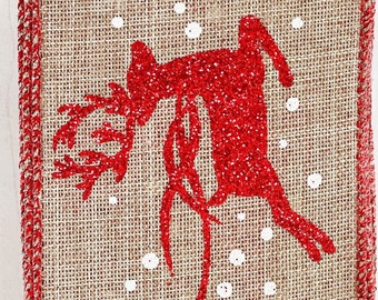 Red Glitter Reindeer CHRISTMAS 5 YARDS-2.5" Wide Wire Edge Ribbon