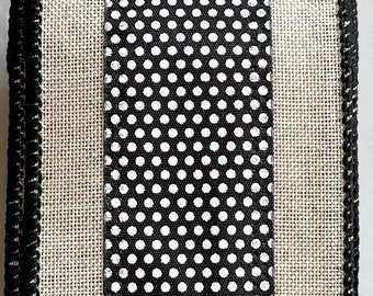 Canvas with Center Small Black with White Polka Dot All Occasion Sports Craft Project 5 YARDS-2.5" Wide Wire Edge Ribbon