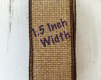Burlap Looking Weaved 5 YARDS-1.5" Wide Wire Edge Ribbon for Crafting Wreath Supply Fall Decor