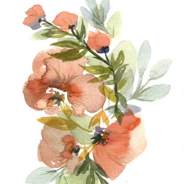 Acuarela floral, original pintado a mano sobre papel algodón 100 %. Watercolor floral, original handmade on cotton paper.