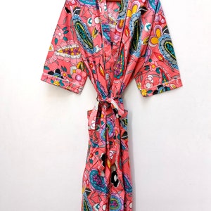 花柄プリントインド綿着物ローブ花嫁介添人ローブドレッシングガウンバスローブワンサイズ着物