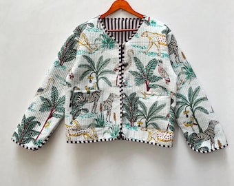 Block Printed Cotton Quilted Jacket: Handmade Boho Women's Coat