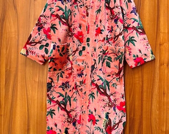 Peignoir kimono en velours à imprimé jungle : veste en velours de coton