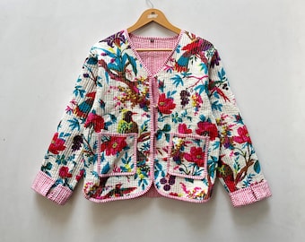 Cotton Women's Quilted Jacket Block Printed Boho Style Cotton Women's Quilted Jacket Block Printed Boho Style