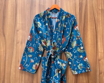 Peignoir en velours de coton à imprimé floral : veste kimono faite main