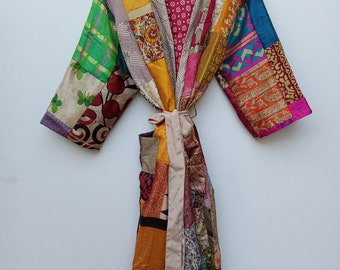 Beautiful Dressing Gown, Handmade Robe, Silk Bathrobe, Patchwork Kimono, Comfortable Robe, Night Kimono, Sleepwear, Party Wear, Gift For Her