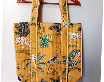 Handmade Quilted Cotton Tote Bag: Reversible Floral Print, Large Boho Shopping Bag