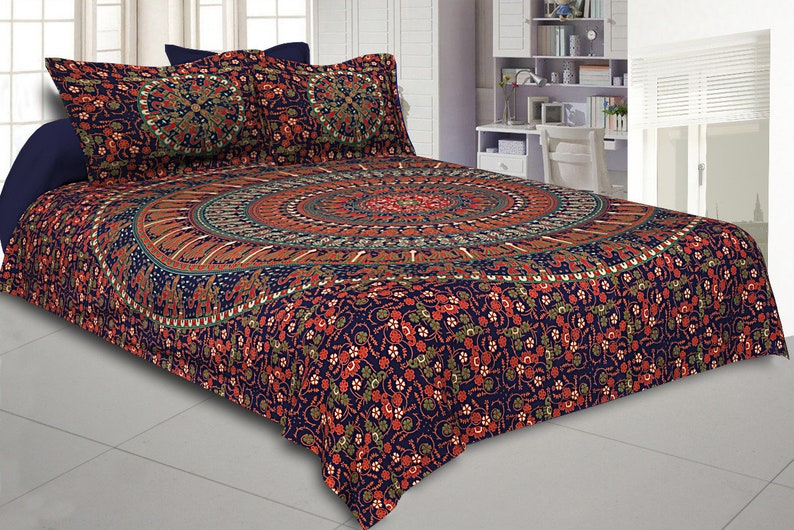 Twin Size Cotton Flat Bed Sheet Bed Cover Psychedelic Mandala Bedspread Bedding Sheets Home Garden