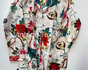 Indian Cotton Pajama Set: Floral Print Loungewear