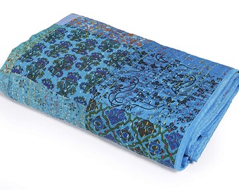 Indian Patola Silk Kantha Quilt: Bohemian Patchwork Bedspread (108x108 King)