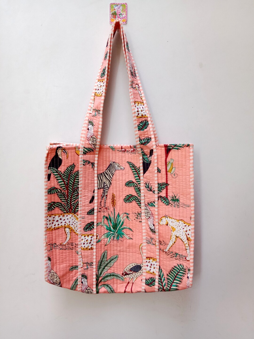 Cotton Block Print Tote Bag - Handmade  Print Bags | Unique Exotic Jewelry-Blue Multi-Color main image 1