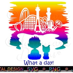PARQUE DE ATRACCIONES, Montaña rusa, Parque temático, ¡Qué día!, Vacaciones, Vacaciones familiares, Sublimación, Archivo de corte, Impresión, Archivo digital svg, png, jpg