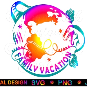 Vacaciones familiares en Universal Studios, vacaciones familiares en Velociraptor, archivo de corte, sublimación, impresión, termoadhesivo, Cricut, silueta, SVG, PNG, JPG