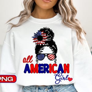American Girl 4th of July PNG: Messy Bun, Sunglasses (Digital Download)