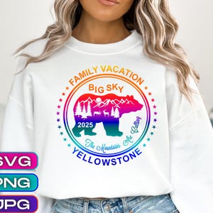 Vacanza a Yellowstone Big Sky, Vacanza in famiglia png, Big Sky svg, Viaggio a Yellowstone svg, Disegni di avventure nella natura, png, jpg, svg