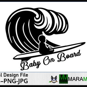 Baby on Board Surfer Baby svg, png, jpg digitaal downloadbestand