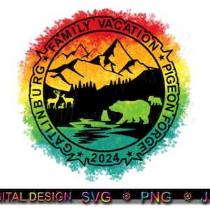 2024 GATLINBURG PIGEON FORGE Familievakantie, gelaagd ontwerp, sublimatie, print, opstrijkbaar, vector, bestand knippen, SVG. png, jpg
