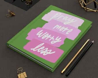 Pray More Worry Less / Pink and Green / Worship Prayer Journal / Christian Gifts / Gifts for Mom Daughter Sister / Bible Study